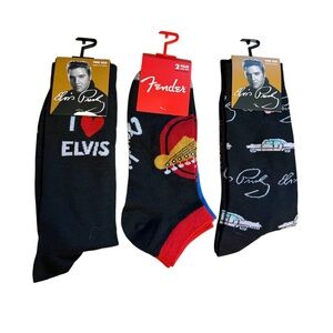 Collection of 4 Pair Elvis Presley and Fender brand crew socks